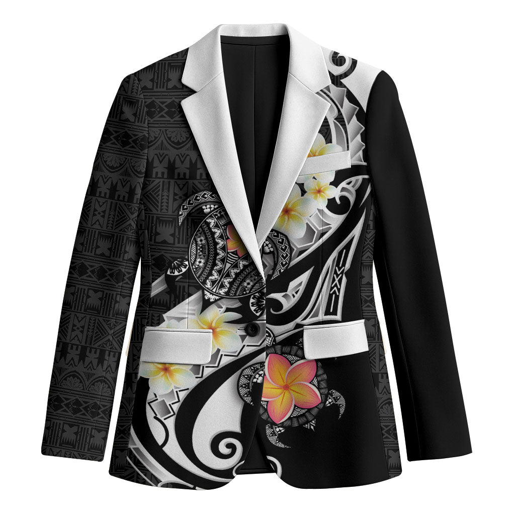 Bula Fiji Tapa Turtle Blazer Plumeria Fijian Masi Vonu Black