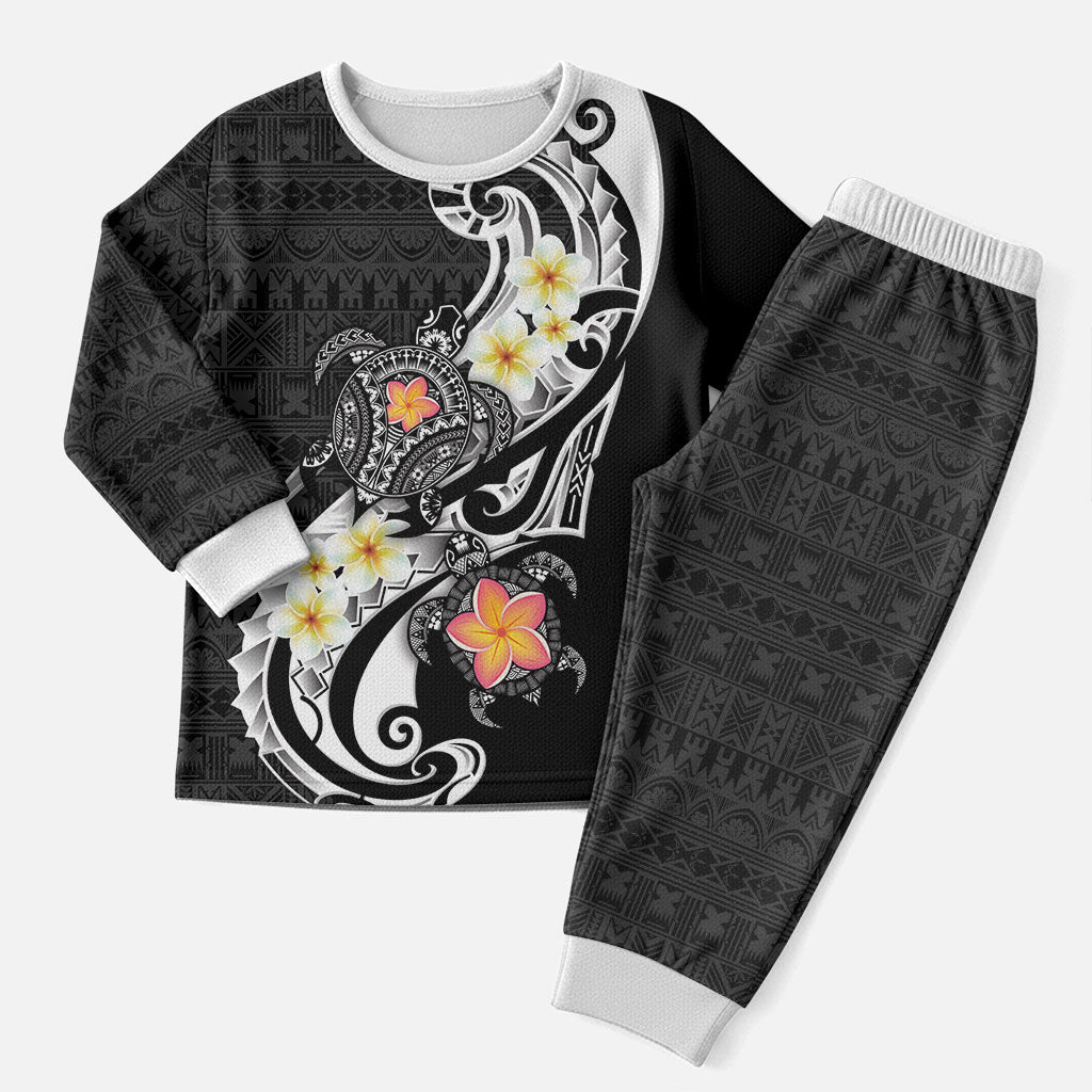 Bula Fiji Tapa Turtle Christmas Pajama Set Plumeria Fijian Masi Vonu Black LT14 Men Black - Polynesian Pride