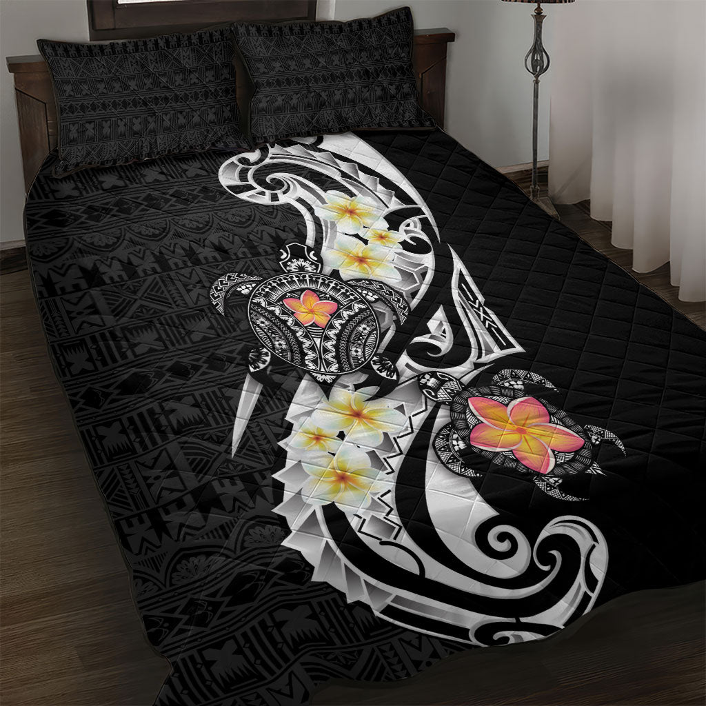 Bula Fiji Tapa Turtle Quilt Bed Set Plumeria Fijian Masi Vonu Black LT14 Black - Polynesian Pride