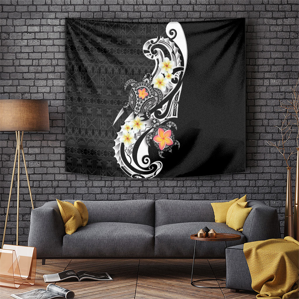 Bula Fiji Tapa Turtle Tapestry Plumeria Fijian Masi Vonu Black