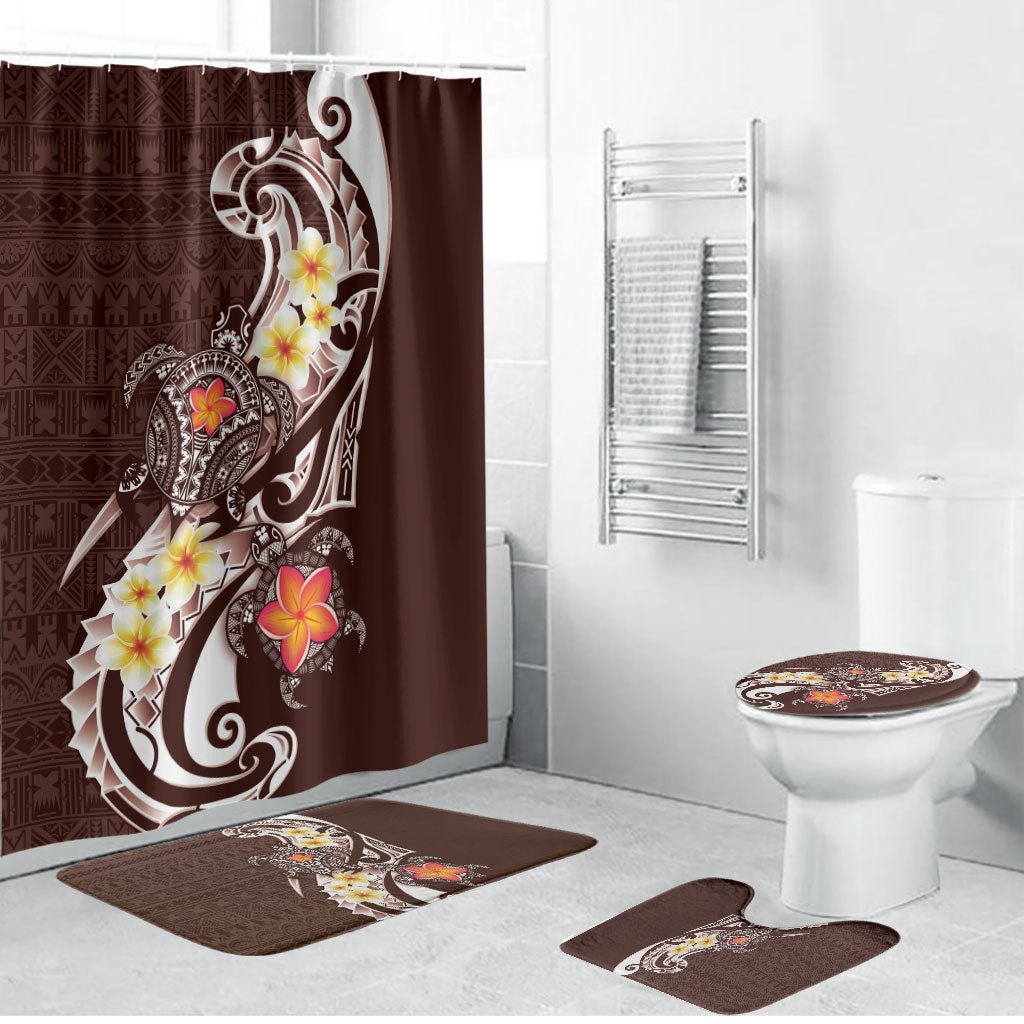 Bula Fiji Tapa Turtle Bathroom Set Plumeria Fijian Masi Vonu Brown