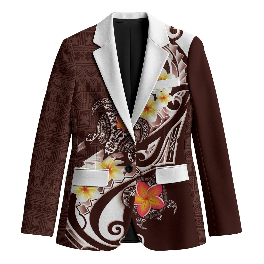 Bula Fiji Tapa Turtle Blazer Plumeria Fijian Masi Vonu Brown