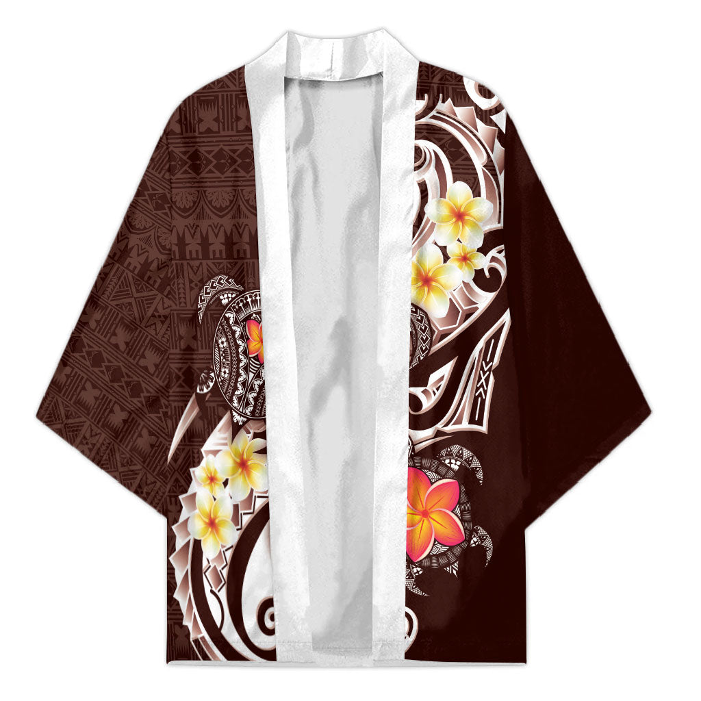 Bula Fiji Tapa Turtle Kimono Plumeria Fijian Masi Vonu Brown LT14 Unisex Brown - Polynesian Pride