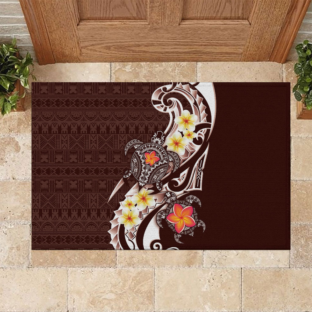 Bula Fiji Tapa Turtle Rubber Doormat Plumeria Fijian Masi Vonu Brown LT14 Brown - Polynesian Pride