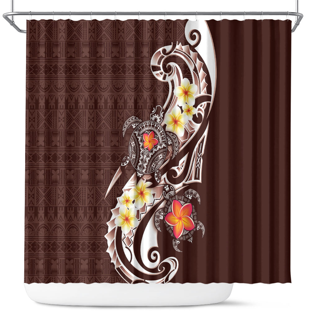 Bula Fiji Tapa Turtle Shower Curtain Plumeria Fijian Masi Vonu Brown LT14 Brown - Polynesian Pride