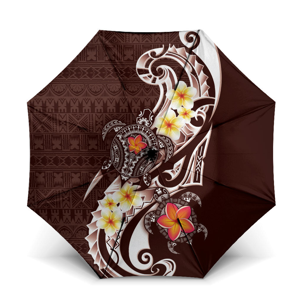 Bula Fiji Tapa Turtle Umbrella Plumeria Fijian Masi Vonu Brown