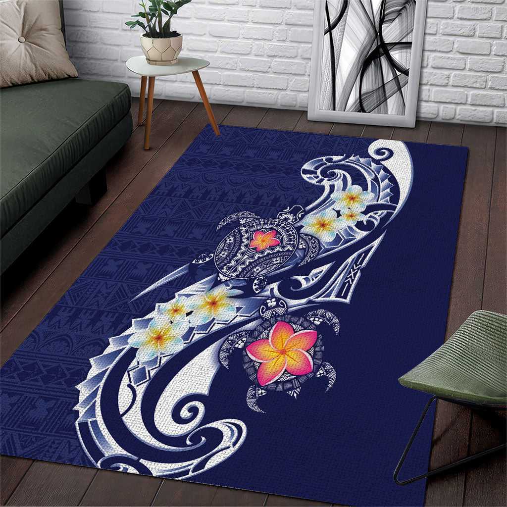 Bula Fiji Tapa Turtle Area Rug Plumeria Fijian Masi Vonu Midnight Blue LT14 Midnight Blue - Polynesian Pride
