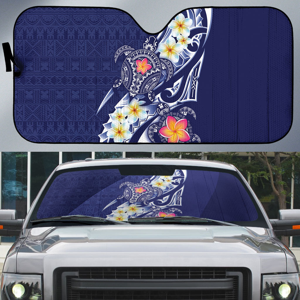 Bula Fiji Tapa Turtle Auto Sun Shade Plumeria Fijian Masi Vonu Midnight Blue LT14 Midnight Blue - Polynesian Pride