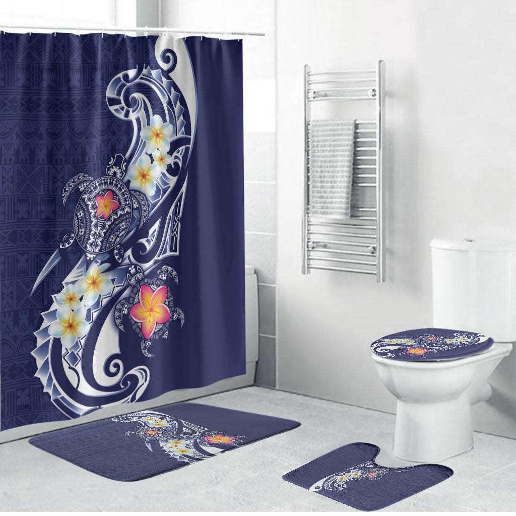 Bula Fiji Tapa Turtle Bathroom Set Plumeria Fijian Masi Vonu Midnight Blue