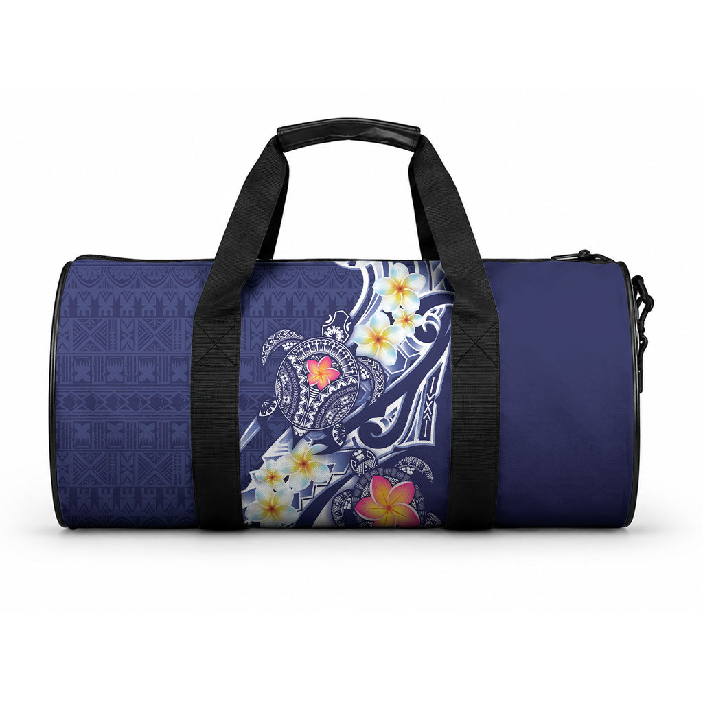 Bula Fiji Tapa Turtle Duffle Bag Plumeria Fijian Masi Vonu Midnight Blue