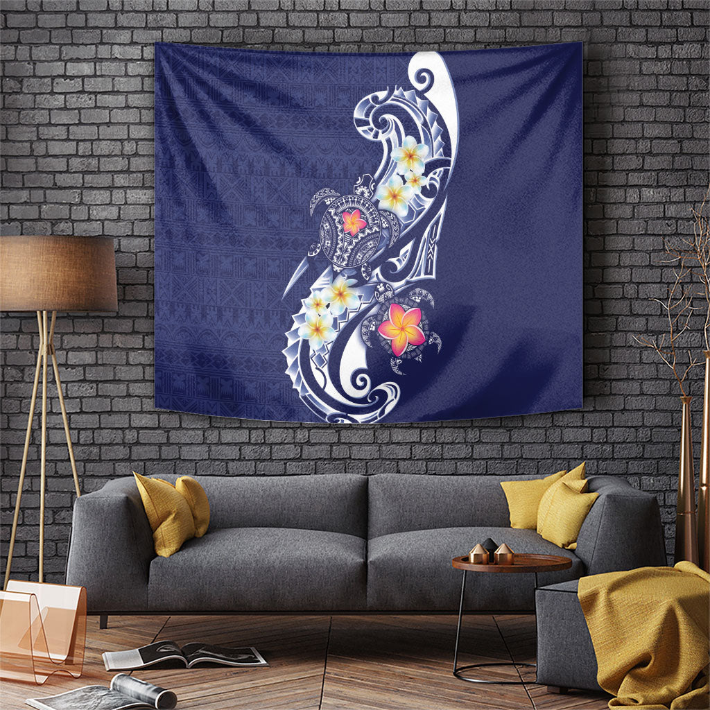 Bula Fiji Tapa Turtle Tapestry Plumeria Fijian Masi Vonu Midnight Blue