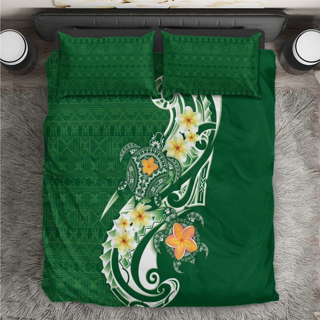 Bula Fiji Tapa Turtle Bedding Set Plumeria Fijian Masi Vonu Green