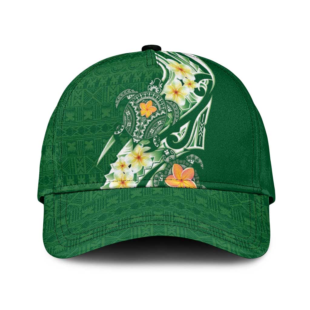 Bula Fiji Tapa Turtle Classic Cap Plumeria Fijian Masi Vonu Green LT14 Universal Fit Green - Polynesian Pride