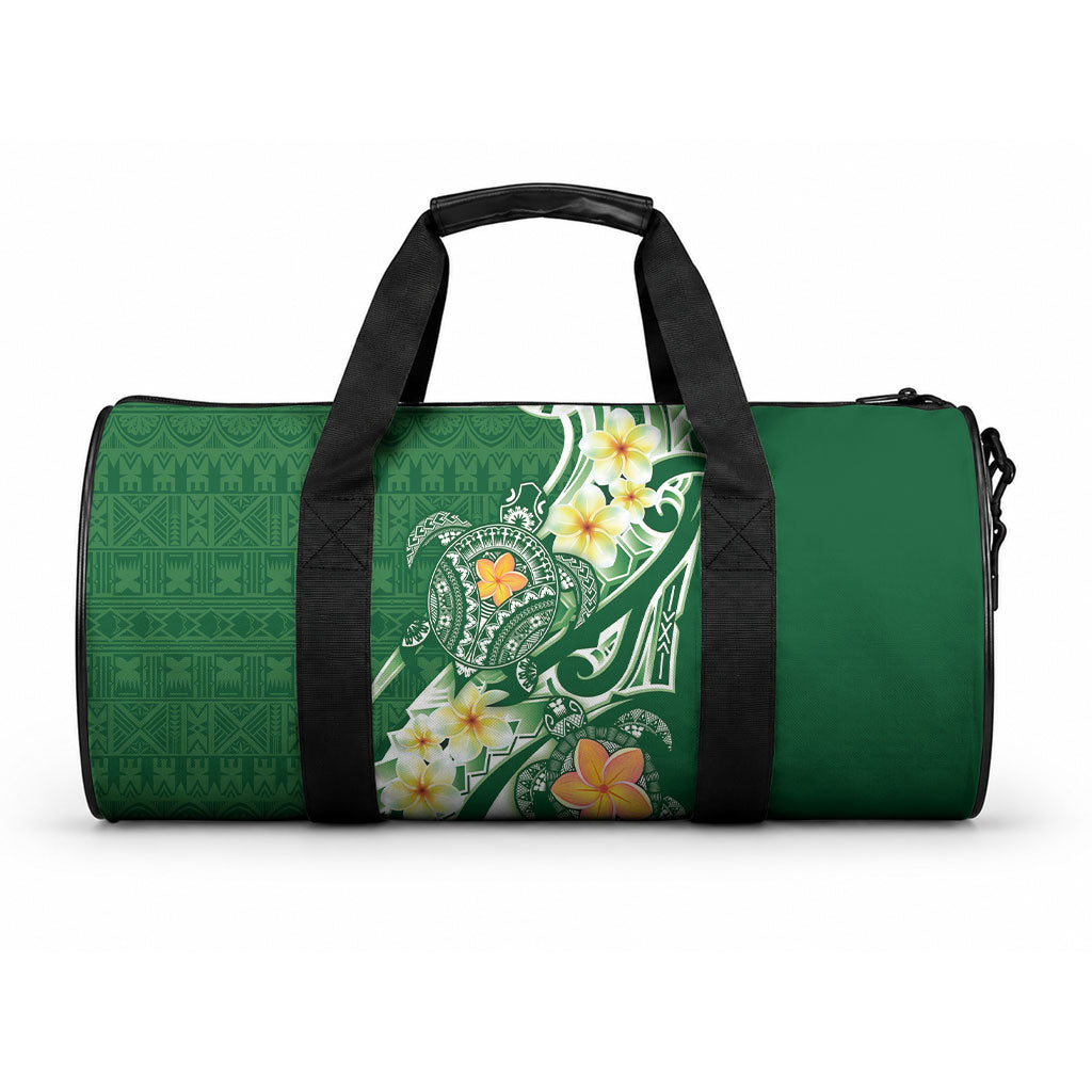 Bula Fiji Tapa Turtle Duffle Bag Plumeria Fijian Masi Vonu Green