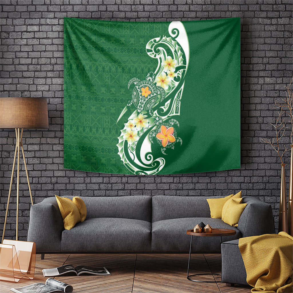 Bula Fiji Tapa Turtle Tapestry Plumeria Fijian Masi Vonu Green