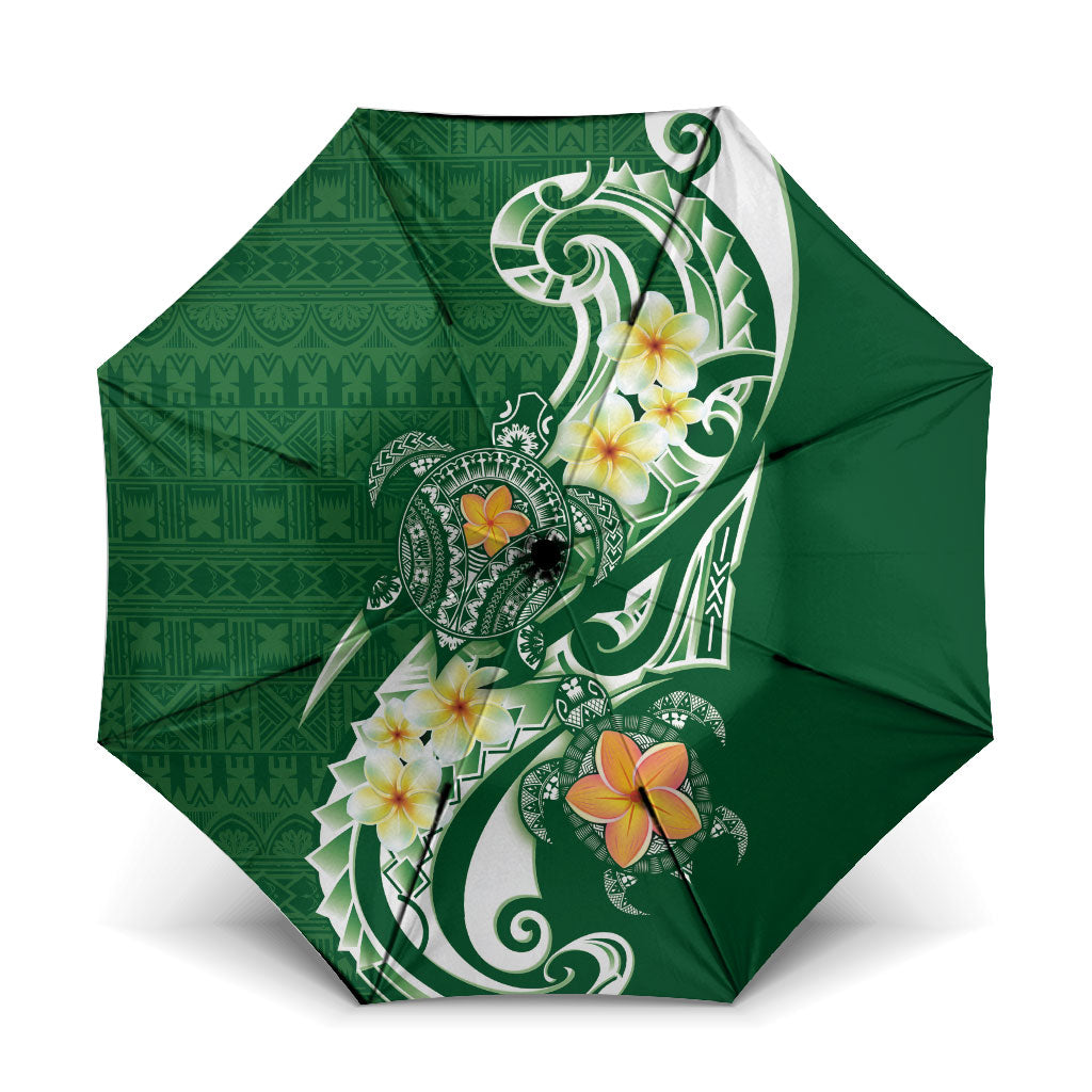 Bula Fiji Tapa Turtle Umbrella Plumeria Fijian Masi Vonu Green