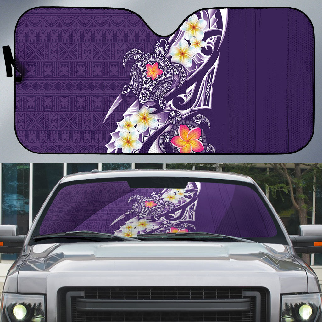 Bula Fiji Tapa Turtle Auto Sun Shade Plumeria Fijian Masi Vonu Purple LT14 Purple - Polynesian Pride