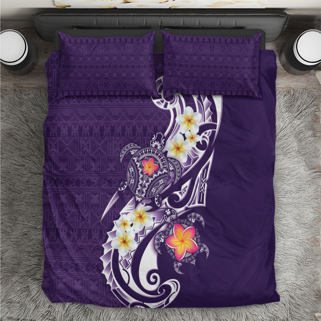 Bula Fiji Tapa Turtle Bedding Set Plumeria Fijian Masi Vonu Purple
