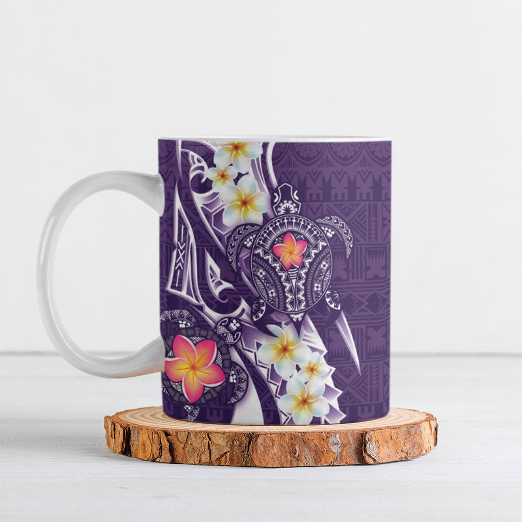 Bula Fiji Tapa Turtle Ceramic Mug Plumeria Fijian Masi Vonu Purple