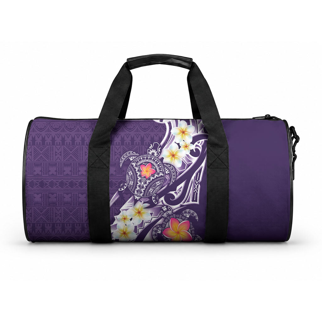 Bula Fiji Tapa Turtle Duffle Bag Plumeria Fijian Masi Vonu Purple