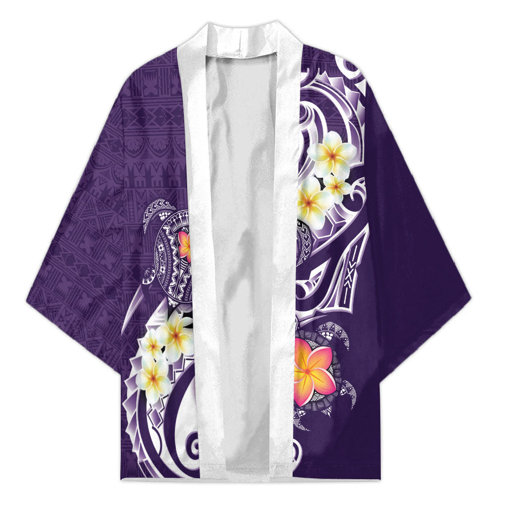Bula Fiji Tapa Turtle Kimono Plumeria Fijian Masi Vonu Purple LT14 Unisex Purple - Polynesian Pride