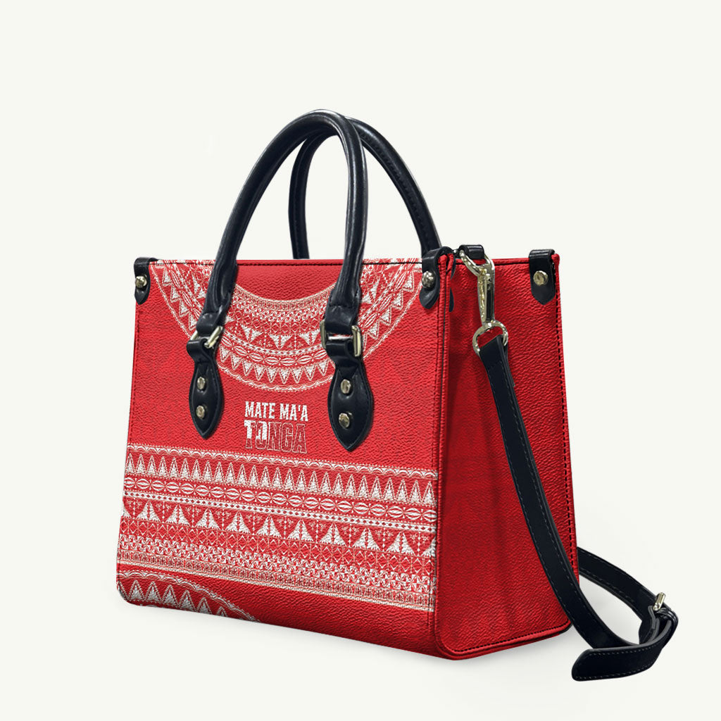 Mate Ma'a Tonga 2026 Rugby Leather Bag Go Champions Tongan Ngatu Pattern LT14 Red - Polynesian Pride