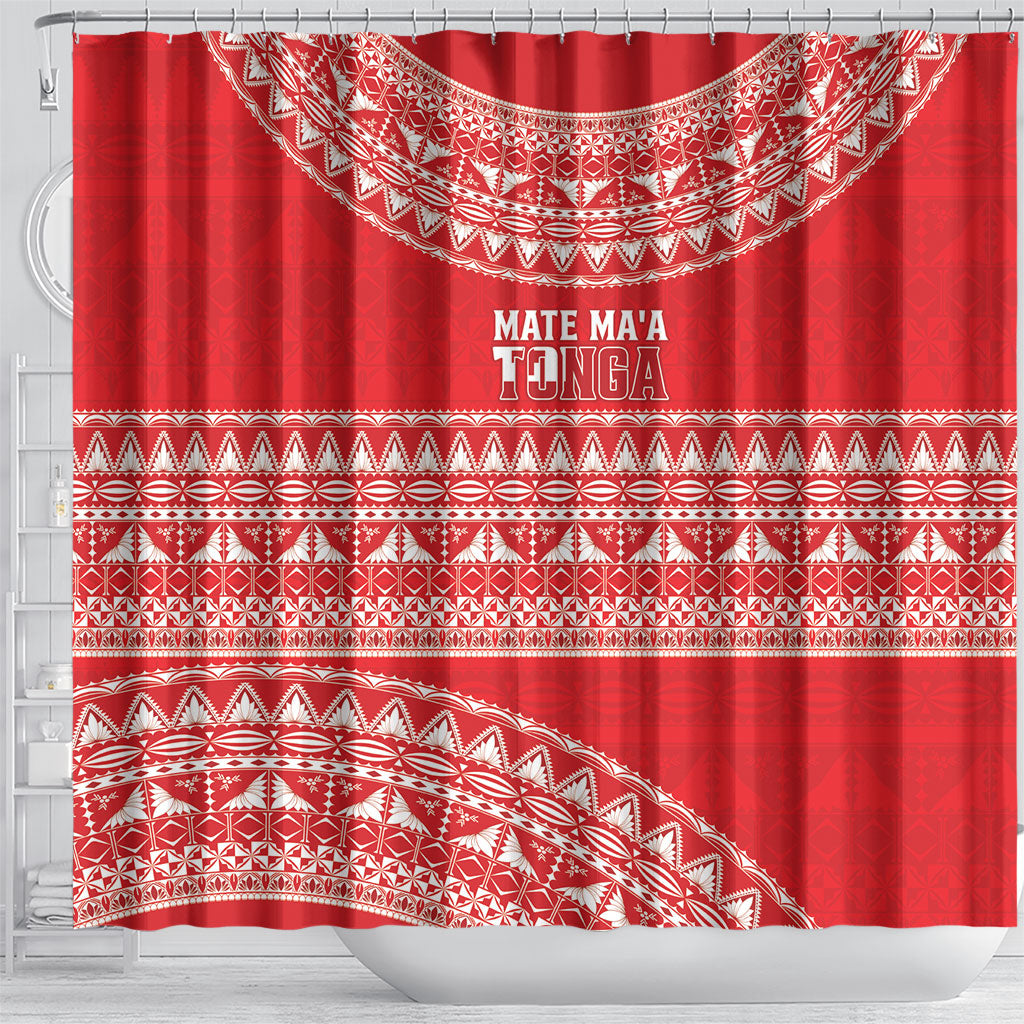 Mate Ma'a Tonga 2026 Rugby Shower Curtain Go Champions Tongan Ngatu Pattern LT14 - Polynesian Pride