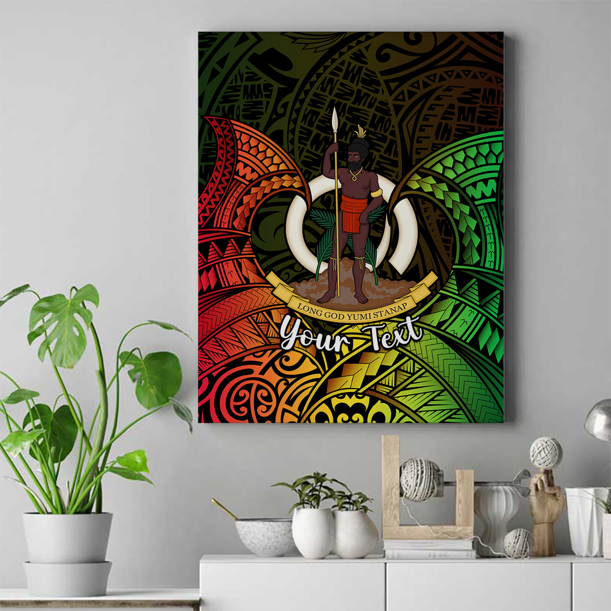 Personalised Vanuatu Family Day Canvas Wall Art Happy 26 December Vanuatuan Pig Tusk LT14 Black - Polynesian Pride