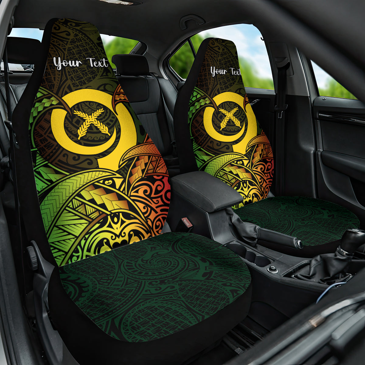 Personalised Vanuatu Family Day Car Seat Cover Happy 26 December Vanuatuan Pig Tusk LT14 One Size Black - Polynesian Pride