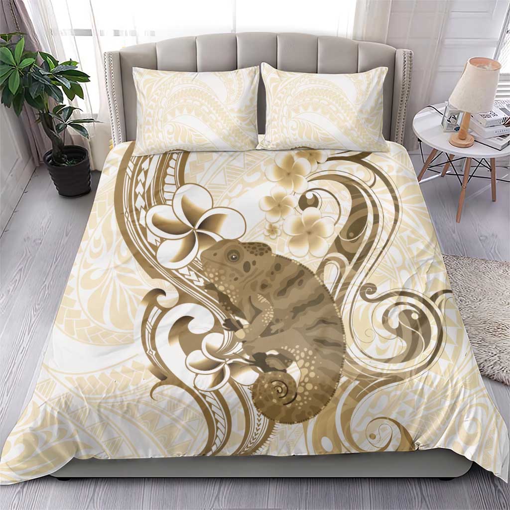 Brown And White Hawaii Chameleon Bedding Set Plumeria Polynesian Tribal Art