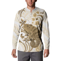 Brown And White Hawaii Chameleon Button Sweatshirt Plumeria Polynesian Tribal Art LT14 - Polynesian Pride