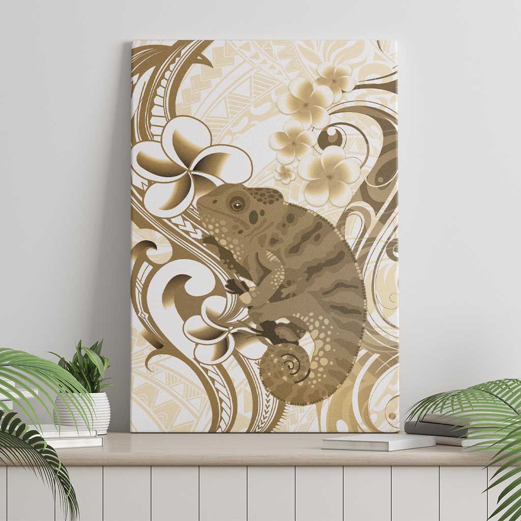 Brown And White Hawaii Chameleon Canvas Wall Art Plumeria Polynesian Tribal Art