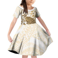 Brown And White Hawaii Chameleon Family Matching Off Shoulder Short Dress and Hawaiian Shirt Plumeria Polynesian Tribal Art