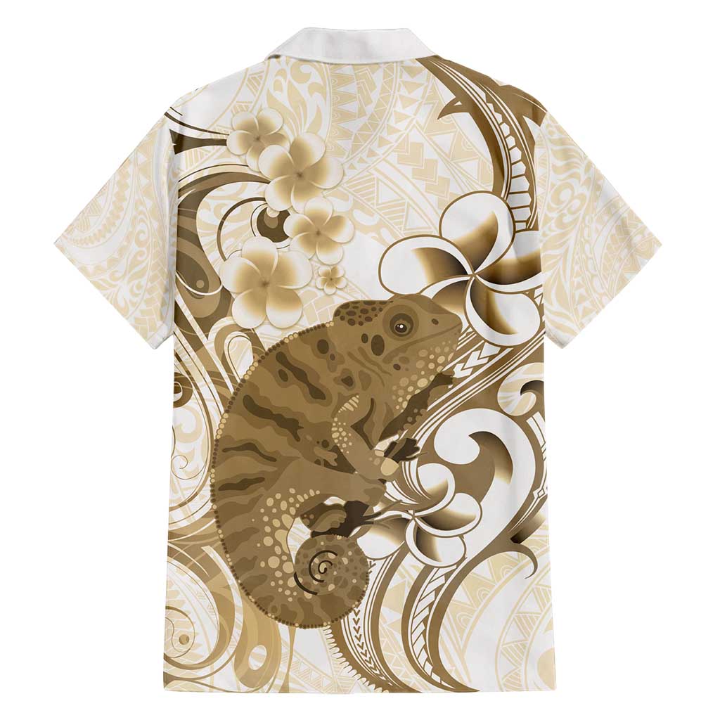 Brown And White Hawaii Chameleon Family Matching Puletasi and Hawaiian Shirt Plumeria Polynesian Tribal Art