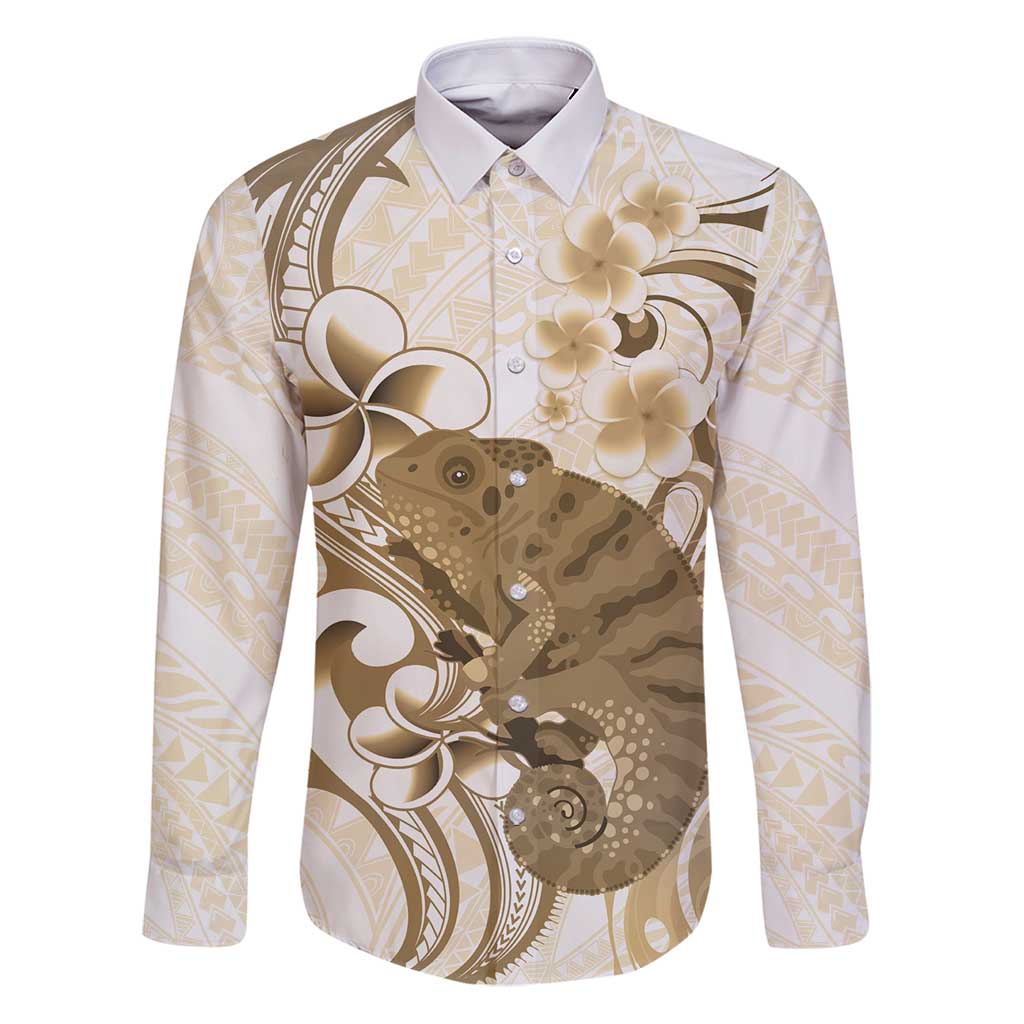 Brown And White Hawaii Chameleon Family Matching Puletasi and Hawaiian Shirt Plumeria Polynesian Tribal Art