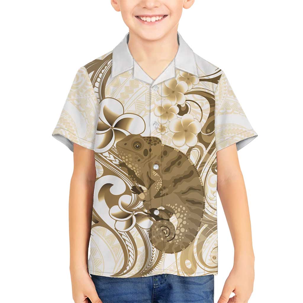 Brown And White Hawaii Chameleon Family Matching Puletasi and Hawaiian Shirt Plumeria Polynesian Tribal Art