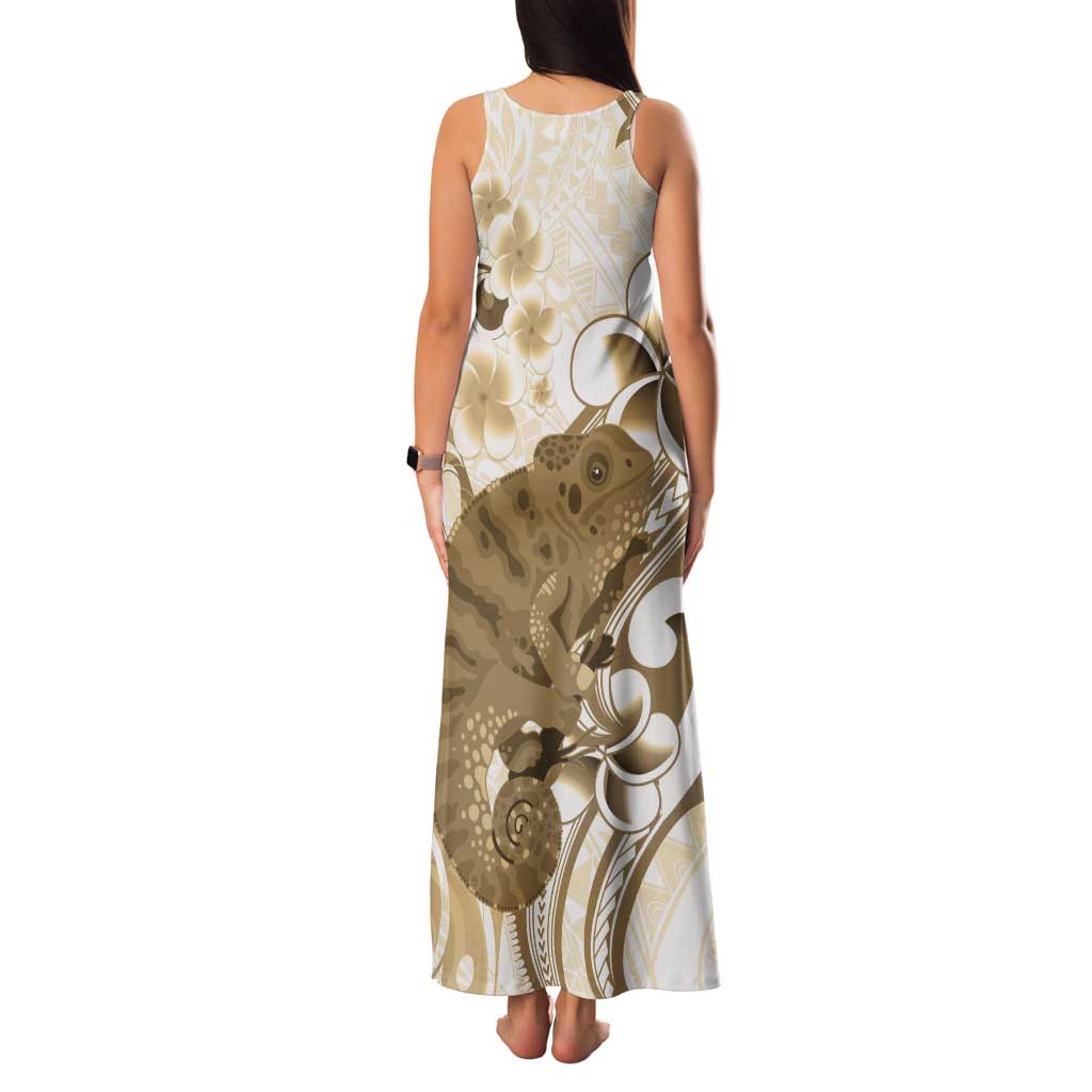 Brown And White Hawaii Chameleon Family Matching Tank Maxi Dress and Hawaiian Shirt Plumeria Polynesian Tribal Art