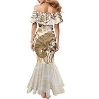 Brown And White Hawaii Chameleon Mermaid Dress Plumeria Polynesian Tribal Art