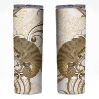 Brown And White Hawaii Chameleon Skinny Tumbler Plumeria Polynesian Tribal Art