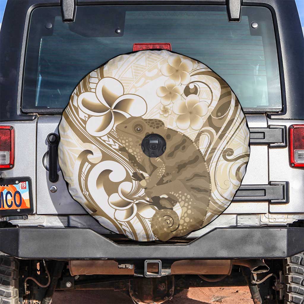 Brown And White Hawaii Chameleon Spare Tire Cover Plumeria Polynesian Tribal Art