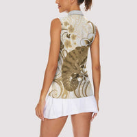 Brown And White Hawaii Chameleon Women Sleeveless Polo Shirt Plumeria Polynesian Tribal Art LT14 - Polynesian Pride