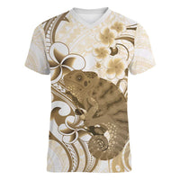 Brown And White Hawaii Chameleon Women V-Neck T-Shirt Plumeria Polynesian Tribal Art LT14 Female Brown - Polynesian Pride