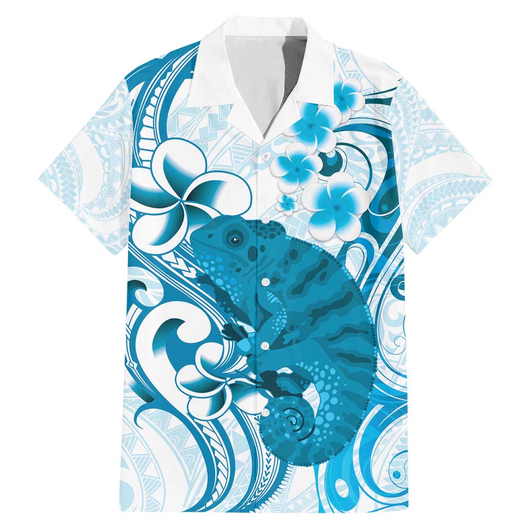 Cyan And White Hawaii Chameleon Family Matching Mermaid Dress and Hawaiian Shirt Plumeria Polynesian Tribal Art