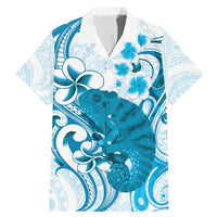Cyan And White Hawaii Chameleon Family Matching Mermaid Dress and Hawaiian Shirt Plumeria Polynesian Tribal Art