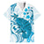 Cyan And White Hawaii Chameleon Family Matching Off The Shoulder Long Sleeve Dress and Hawaiian Shirt Plumeria Polynesian Tribal Art