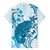Cyan And White Hawaii Chameleon Family Matching Off The Shoulder Long Sleeve Dress and Hawaiian Shirt Plumeria Polynesian Tribal Art