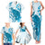 Cyan And White Hawaii Chameleon Family Matching Tank Maxi Dress and Hawaiian Shirt Plumeria Polynesian Tribal Art