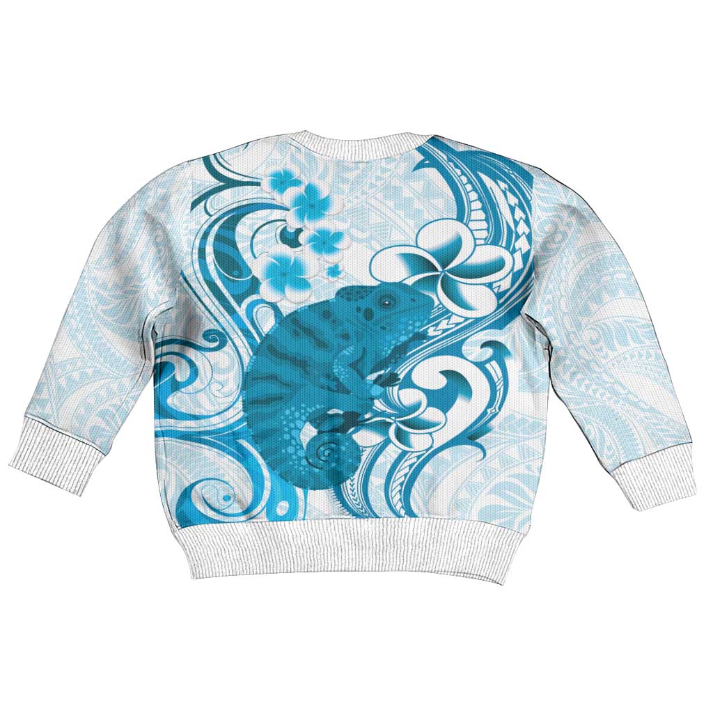Cyan And White Hawaii Chameleon Kid Ugly Christmas Sweater Plumeria Polynesian Tribal Art LT14 - Polynesian Pride