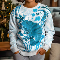 Cyan And White Hawaii Chameleon Kid Ugly Christmas Sweater Plumeria Polynesian Tribal Art LT14 - Polynesian Pride