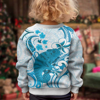 Cyan And White Hawaii Chameleon Kid Ugly Christmas Sweater Plumeria Polynesian Tribal Art LT14 - Polynesian Pride